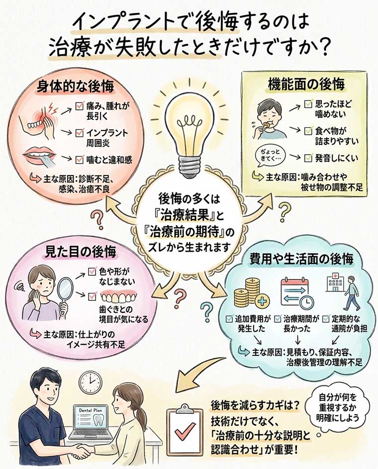 インプラントで後悔するのは治療が失敗したときだけですか？の図解