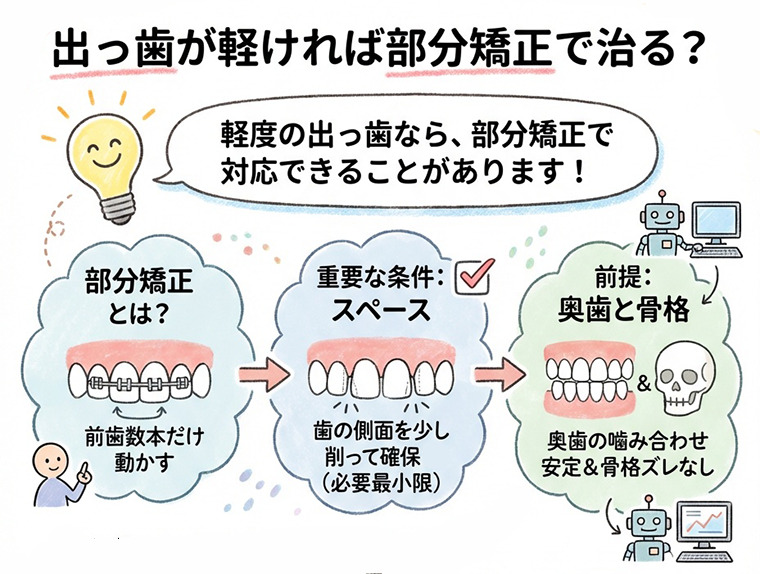 出っ歯が軽ければ部分矯正で治る？の図解