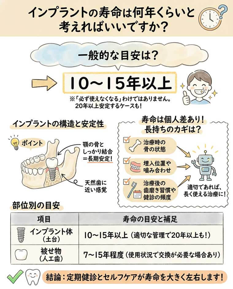 インプラントの寿命は何年くらいと考えればいいですか？
