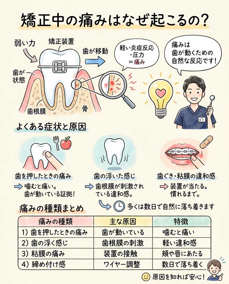 矯正中の痛みはなぜ起こるの？の図解