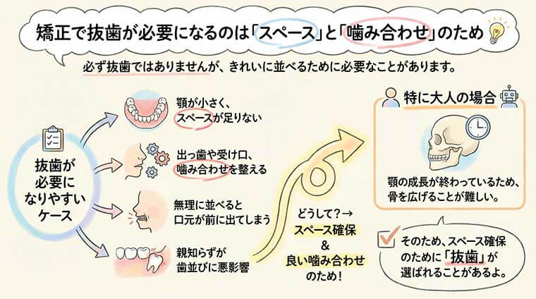 矯正で抜歯が必要になるのは「スペース」と「噛み合わせ」のため