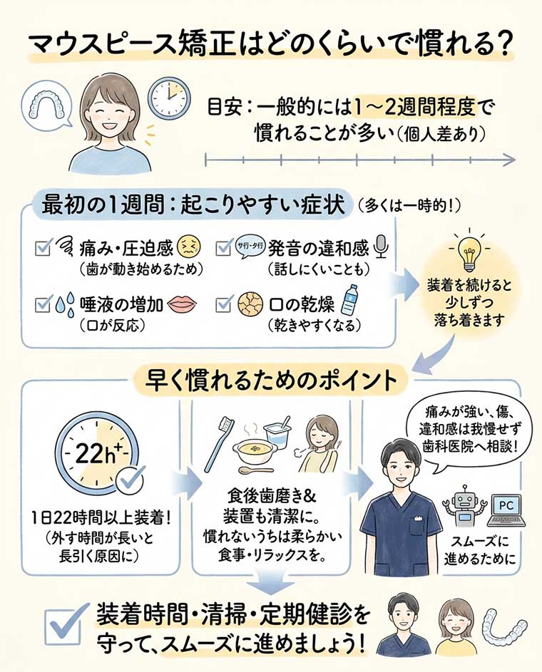 マウスピース矯正はどのくらいで慣れる？の図解