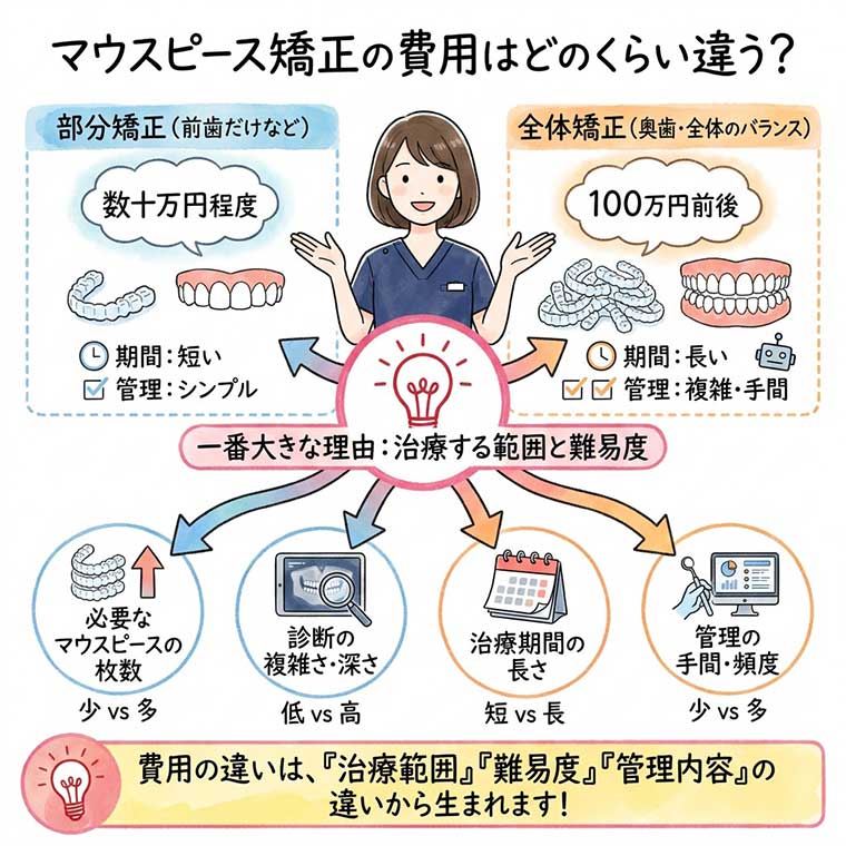 マウスピース矯正の費用はどのくらい違う？の図解