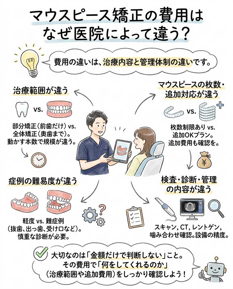 マウスピース矯正の費用はなぜ医院によって違う？の図解