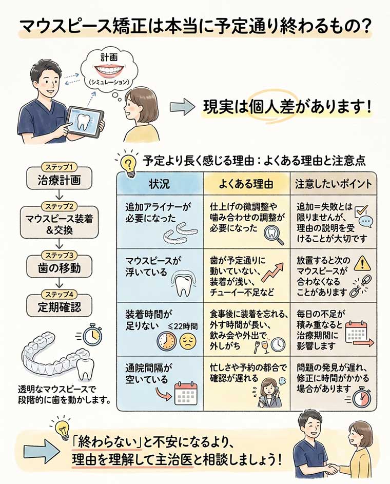マウスピース矯正は本当に予定通り終わるもの？の図解