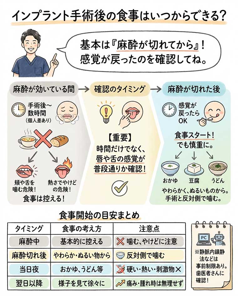 インプラント手術後の食事はいつからできる？の図解