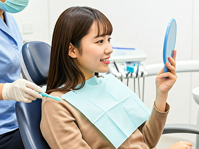 手鏡で確認する女性