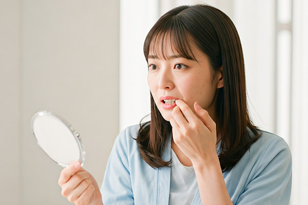 手鏡を見る女性