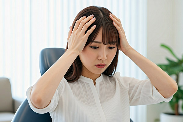 頭を抱えて悩んでいる様子